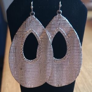 Silver Teardrop Textured Dangle Earrings